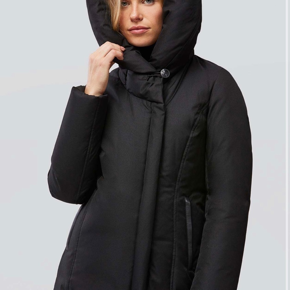 Soia & KYO CAMIELA Slim Fit Brushed Down Coat With Leather Trim - Picture 3 of 16